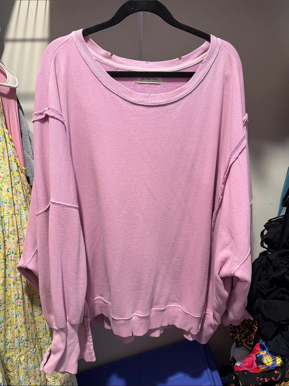 We The Free Light Pink Raw-Edge Crewneck Sweater
